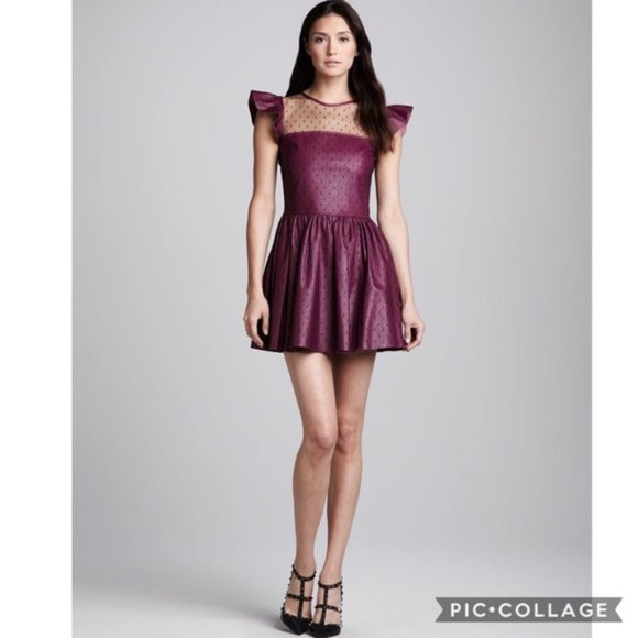 Valentino Leather Lace Burgundy Red Dress NWT Sz 6 - Picture 1 of 10